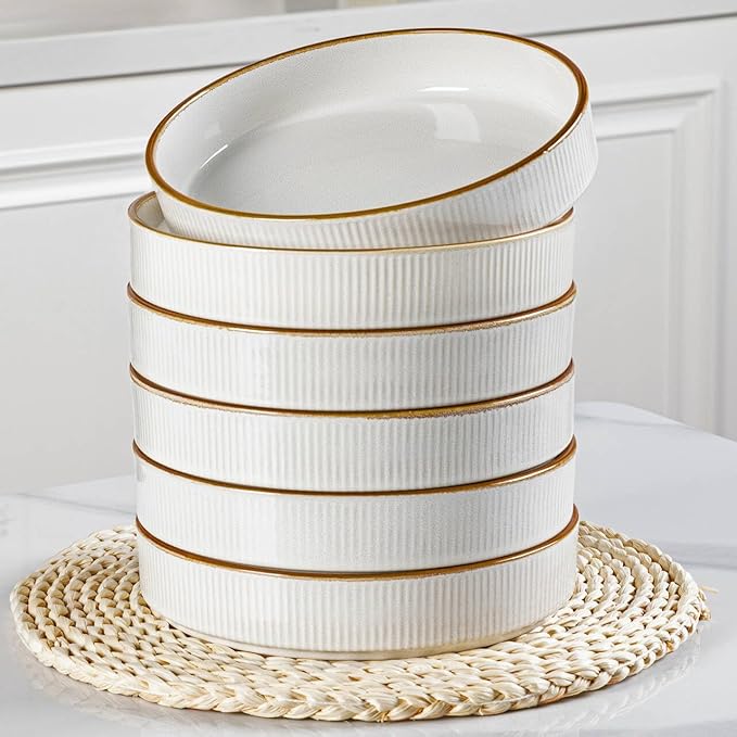 GBHOME 7.5'' Stoneware Pasta Bowls, Serving Bowls Set of 6 for Kitchen, Double Reactive Glaze Bowls for Fruit,Pasta,Salad,Oatmeal,Meal, Microwave Safe (6 pcs)
