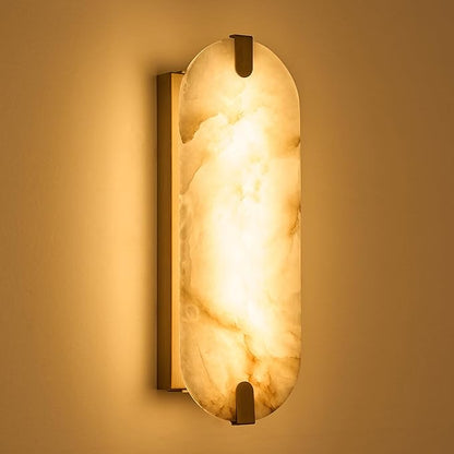 ZEROUNO Alabaster Wall Sconces, 14.2 inch Natural Marble Wall lamp,Dimmable Alabaster Wall Light Fixtures for Stairs Bathroom Living Room Bedroom or Vanity,Hallway（Brushed Bronze