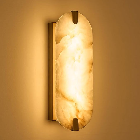 ZEROUNO Alabaster Wall Sconces, 14.2 inch Natural Marble Wall lamp,Dimmable Alabaster Wall Light Fixtures for Stairs Bathroom Living Room Bedroom or Vanity,Hallway（Brushed Bronze