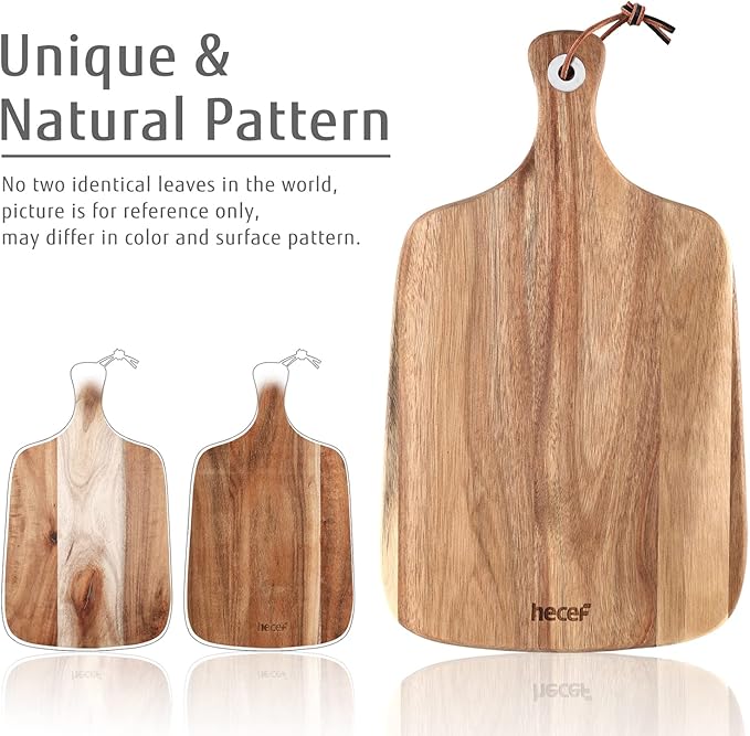 hecef Upgrade Bigger Cheese Board set of 4, a Acacia Wood Cheese Plate and 4 PcsKnives, Charcuterie Platter Serving Tray for Appetizers