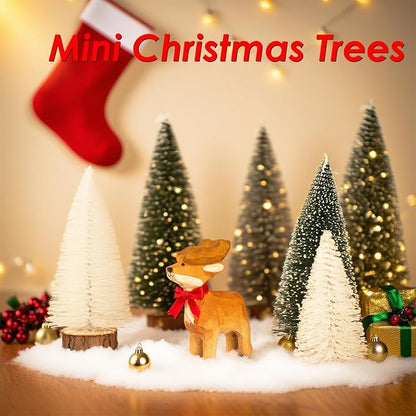 Mini Christmas Tree, Small Pine Tree with Wooden Bases for Xmas Holiday Party Home Tabletop Tree Decor (Green White Silver)