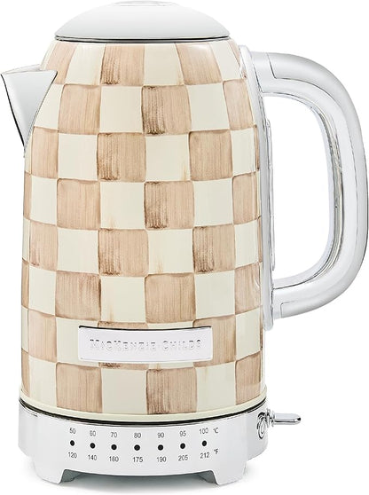 MACKENZIE-CHILDS Electric Kettle, Stainless-Steel Appliances Kettle, Brown-and-White Mocha Check