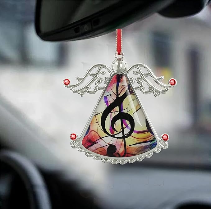 XUTAI Angel Christmas Tree Ornaments Music Note Glass Christmas Hanging Angel Glass Pendant for Holiday Decoration