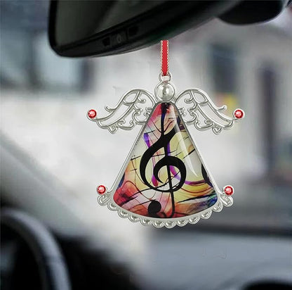 XUTAI Angel Christmas Tree Ornaments Music Note Glass Christmas Hanging Angel Glass Pendant for Holiday Decoration