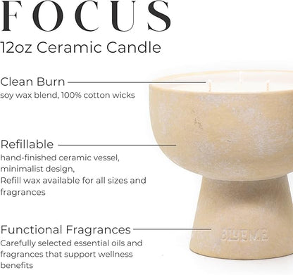 BLUEME Focus - Eucalyptus & Lime, Luxury Candle w/Essential Oils, 3 Wick, Hand-Poured Soy, Cotton Wick, Ceramic