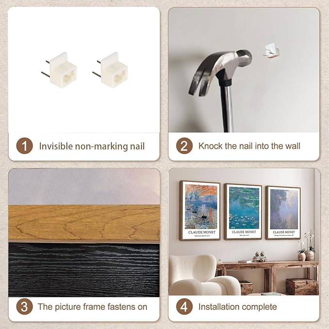 ILLBDR Claude Monet Water Lilies Framed Wall Art Vintage Aesthetic Canvas Wall Art Set of 3 Impressionist Botanical Prints Artwork Minimalist Classic Pictures Decor for Bedroom Living Room 12x16 Inch