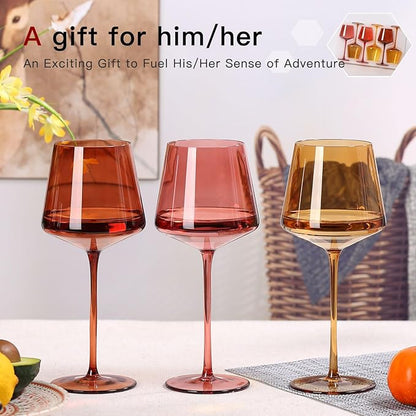 Terracotta Wine Glasses Set of 6- Hand-Blown Colored Crystal Stemware With Long Stem and Thin Rim,Crystal Glasses for Wine & Cocktails, Premium Gift for Wedding, Anniversary, Birthday – Hand Wash