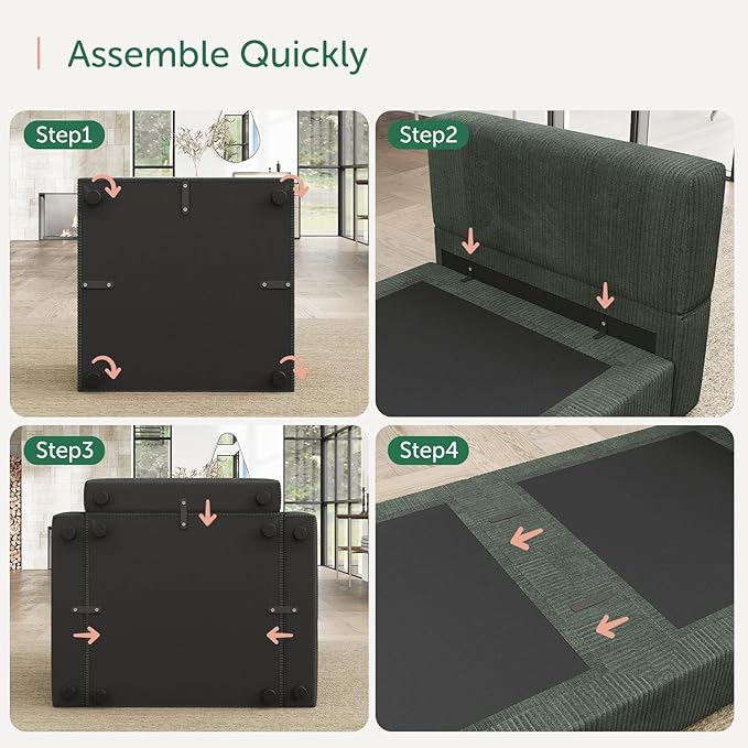 HONBAY Modular Sectional Sofa with Storage Corduroy Sectional Couches with Chaise L Shaped Sectional Couches for Living Room,Green