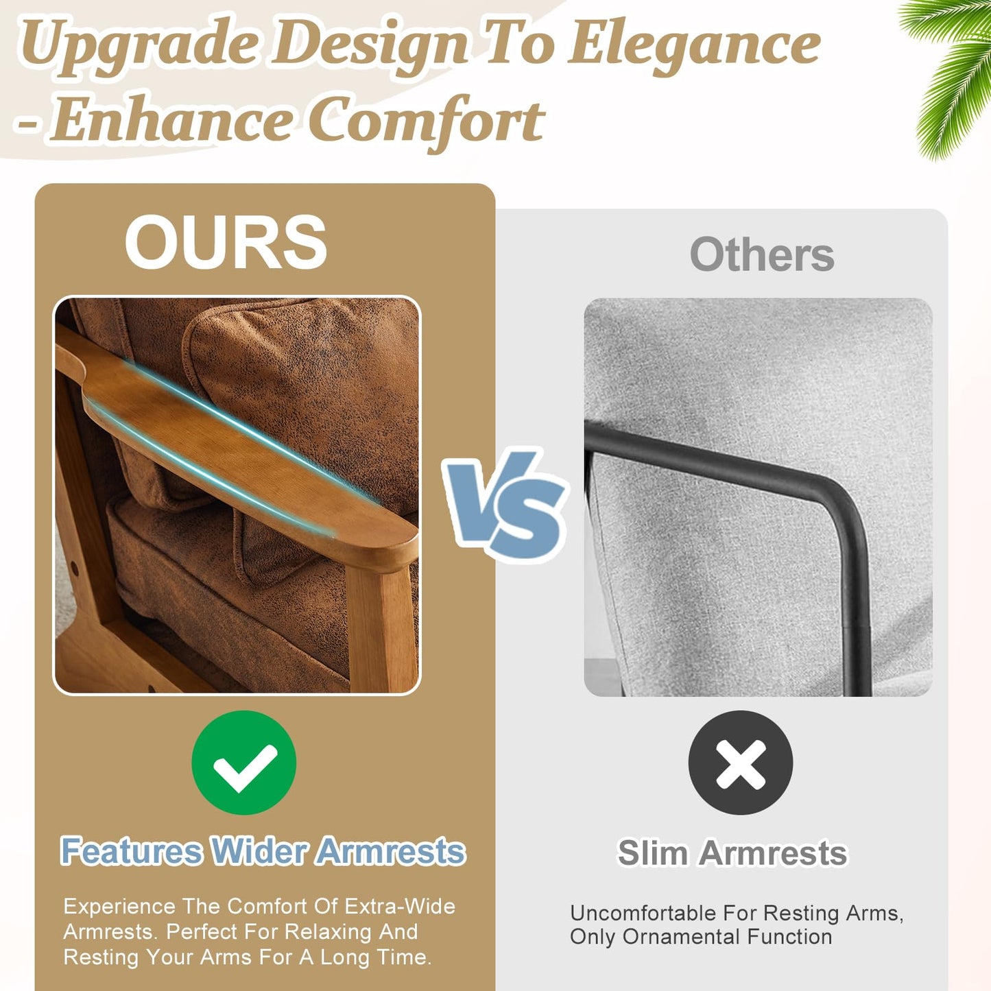 VINGLI Solid Wood Wide Armrests Accent Chair,Upholstered Mid Century Modern Chair with Pillow,Comfy Reading Chair Farmhouse Arm Chair,Chairs Living Room,Bedroom,Guest Room,Teddy Fleece,Khaki