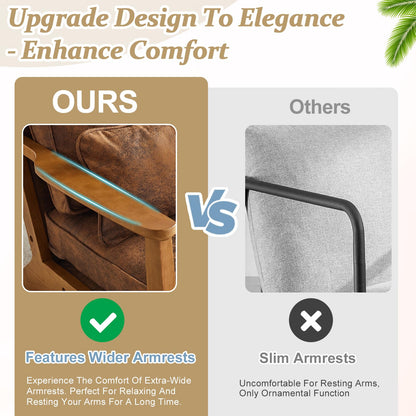 VINGLI Solid Wood Wide Armrests Accent Chair,Upholstered Mid Century Modern Chair with Pillow,Comfy Reading Chair Farmhouse Arm Chair,Chairs Living Room,Bedroom,Guest Room,Teddy Fleece,Khaki