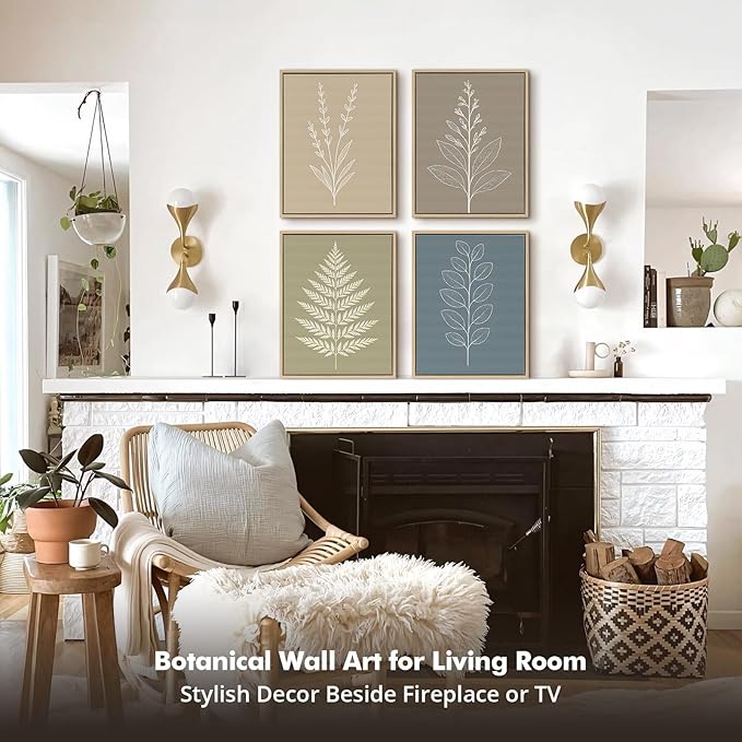 DAJONART Boho Neutral Botanical Wall Art Set of 4,Terracotta & Sage Green Abstract Prints Framed Canvas for Boho, Japandi, and Earth Tone Home Decor, Abstract Earth-Tone Botanical Canvas Art,11x14 in