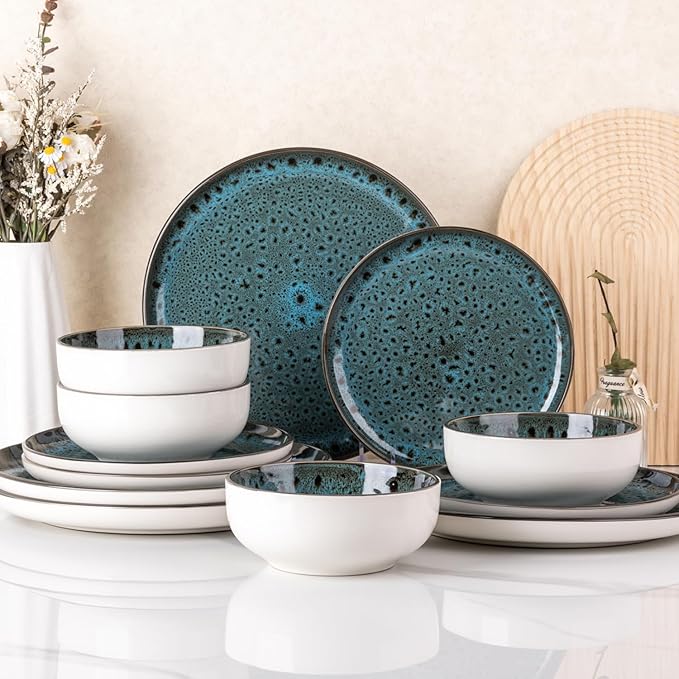 GBHOME Ceramic Dinnerware Sets, 12 Pieces Stoneware Dinnerware Set, Plates and Bowls Sets, Dishwasher & Microwave Safe,Dishes Set | Service for 4