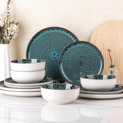 GBHOME Ceramic Dinnerware Sets, 12 Pieces Stoneware Dinnerware Set, Plates and Bowls Sets, Dishwasher & Microwave Safe,Dishes Set | Service for 4
