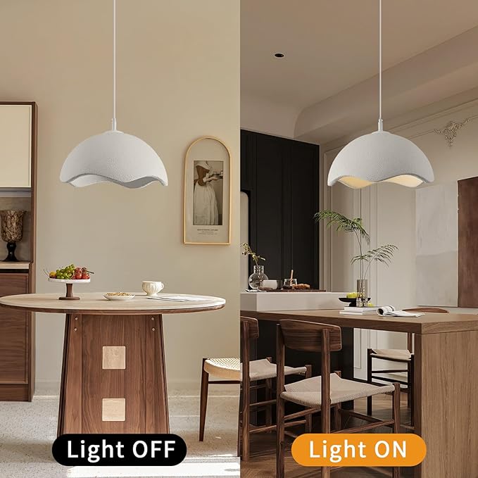 JAYMP 40cm Modern Pendant Light for Dining Room Kitchen Island Light Hanging Lamp E26 Base Japanese Wabi-Sabi Style Bird Nest Shape Lighting Fixture,1 Pack(Matte White,D Shape, 40cm/15.7inch)