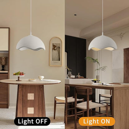 JAYMP 40cm Modern Pendant Light for Dining Room Kitchen Island Light Hanging Lamp E26 Base Japanese Wabi-Sabi Style Bird Nest Shape Lighting Fixture,1 Pack(Matte White,D Shape, 40cm/15.7inch)