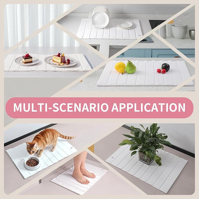 Stone Drying Mat for Kitchen Counter-Super Absorbent PU Dish Drying Mat, Quick Dry Stone Mat Kitchen for Dishes, Bottles & Cups, Large Foldable Stone Dish Drying Mat, Non-Slip Kitchen Mat