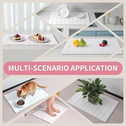 Stone Drying Mat for Kitchen Counter-Super Absorbent PU Dish Drying Mat, Quick Dry Stone Mat Kitchen for Dishes, Bottles & Cups, Large Foldable Stone Dish Drying Mat, Non-Slip Kitchen Mat