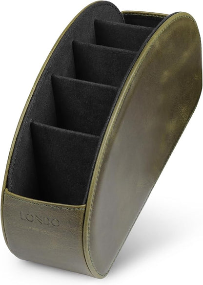 Londo Remote Control Holder with 5 Pockets - Store DVD, Blu-Ray, TV, Roku or Apple TV Remotes - Italian Genuine Leather with Suede Lining - Slim, Compact Living or Bedroom Storage