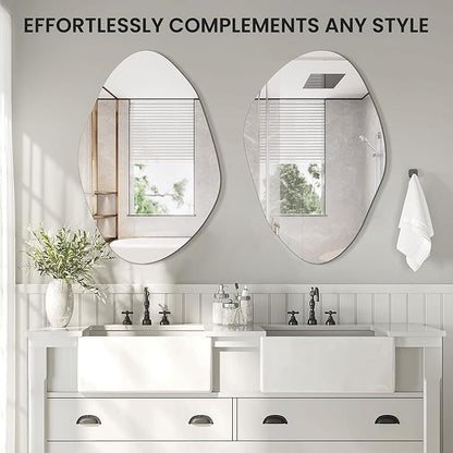 Irregular Asymmetrical Wall Mirror for Living Room Bathroom Entryway, Modern Decorative Wall Mirror Hanging (Hook Style, 36'' x 24'')
