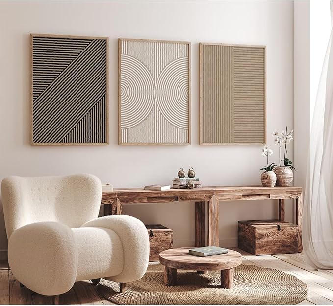 Boho Modern Wall Art Pictures Neutral Abstract Canvas Wall Decor Minimalist Line Wall Art Beige Brown Black Poster Mid Century Painting Artwork for Living Room Bedroom 12x16 Inch Unframed Set of 3