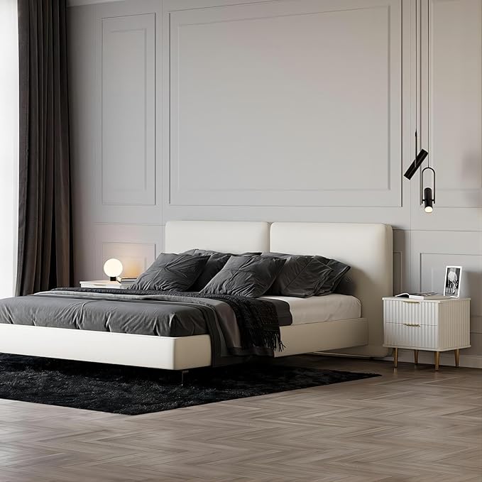 homary Modern Night Stand, White Night Stand with Drawers, Bedside Table with Gold Metal Legs for Bedroom Living Room