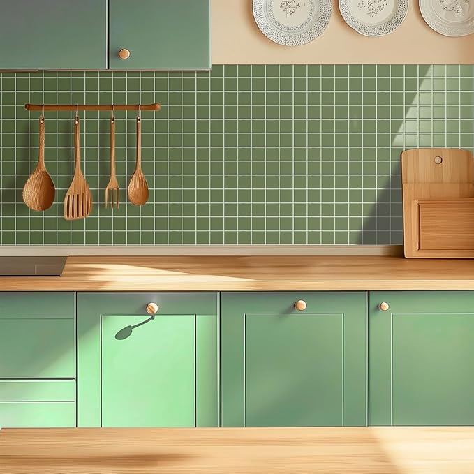 Alwayspon 10 Sheets 10"x10" Green 3D Vinyl Backsplash Tiles, Self-Adhesive Peel and Stick Wall Tile Stickers Stick on Subway Tiles for Kitchen Bathroom Wall