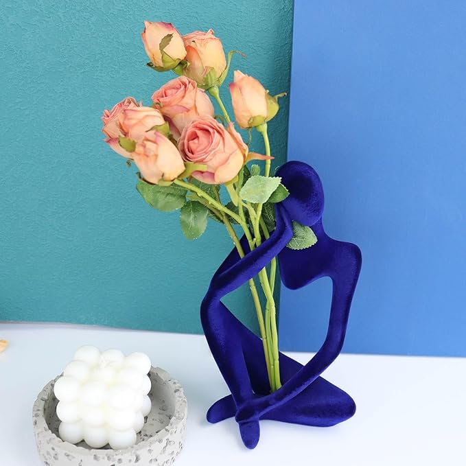 Abstract Thinker Statues and Sculptures, Resin Blue Flocked Thinker Statue Ornaments, Housewarming Gifts, Modern Figurines Decor for Living Room Dining Room Bathroom