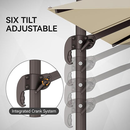 9x12FT Cantilever Patio Umbrella - Heavy Duty Double Layer Offset Design with 360° Rotation, Large Rectangle Sun Shade Umbrella for Garden, Deck, Pool, Backyard, Beige