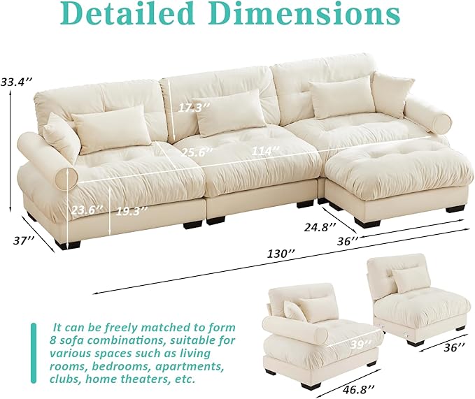 SorFlash Sectional Sofas Couches for Living Room, L Shaped Couch Sofa Set, Small Couches for Small Spaces, Apartment with Movable Ottoman, Beige