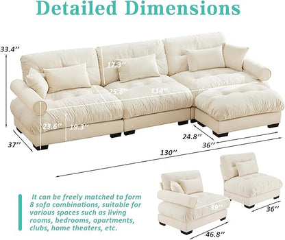 SorFlash Sectional Sofas Couches for Living Room, L Shaped Couch Sofa Set, Small Couches for Small Spaces, Apartment with Movable Ottoman, Beige