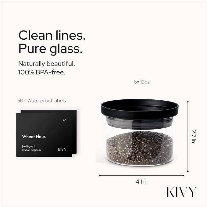 KIVY Glass Jars (12oz * 6)