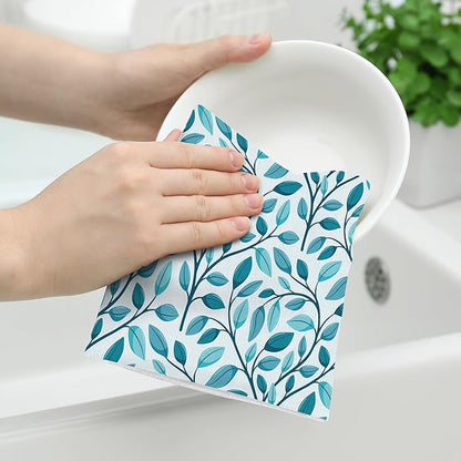 Green Leaves Kitchen Dish Towels Set of 2 Decorative Absorbent Tea Towels 15.7x27.5 Botanic Pattern