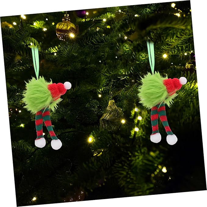6pcs Christmas Tree Hanging Ornaments with Santa Hat and Striped Scarf Fuzzy Plush Pom Pom Balls Lightweight Holiday Decorations for Indoor and Outdoor Festive Party