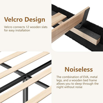 Full Size Boucle Bed Frame, Upholstered Cloud Platform Bed Frame with Adjustable Headboard, Vertical Tufted, Soft Rounded Corners, No Box Spring Needed, Noise Free Design, Easy Assembly, Black