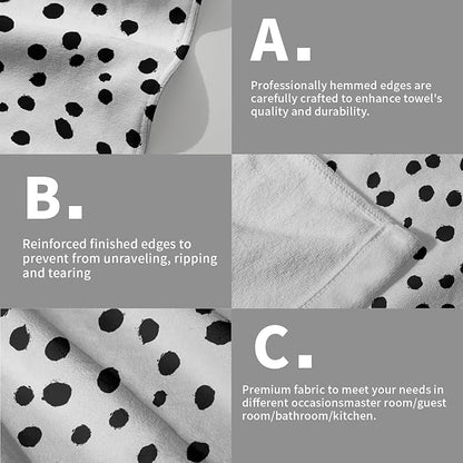Decorative Hand Towels Set of 2 Black Polka Dot White Guest Towels Boho Modern Absorbent Kitchen 28x14