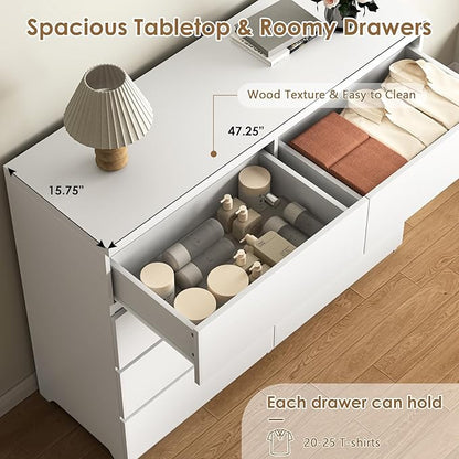 Dresser for Bedroom,Modern Large Wood Dresser,8 Chest of Drawers,Living Room,Hallway,Entryway,TV Stand Drawer Organizer(White)