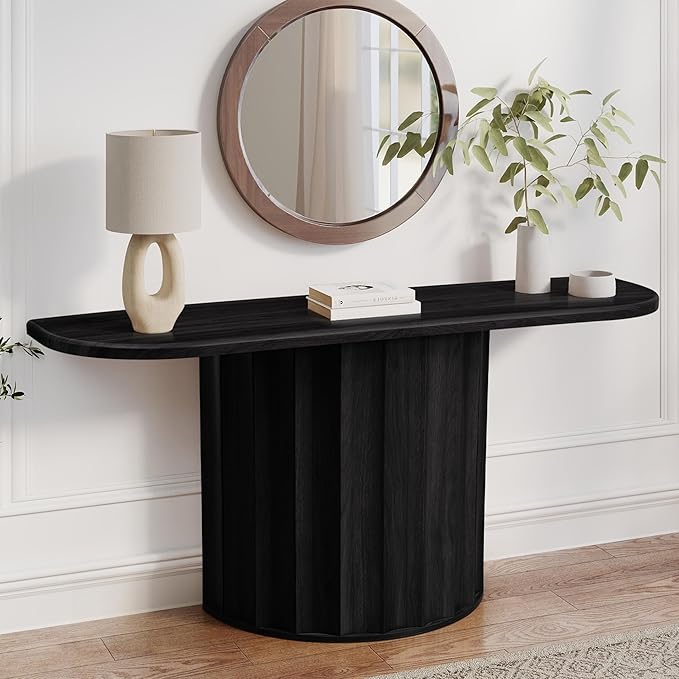 59'' Console Table for Entryway, Narrow Wooden Sofa Tables Behind Couch, Modern Fluted Entryway Table with Storage Accent Table for Hallway, Living Room, Entrance, Foyer (Black)
