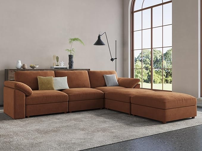 EASE MOOSE Oversized Modular Sectional Couch,Deep Seat L Shape Sectional Couch,Comfty Chenille Modular Sofa for Living Room, Removable Cover,Light Gray