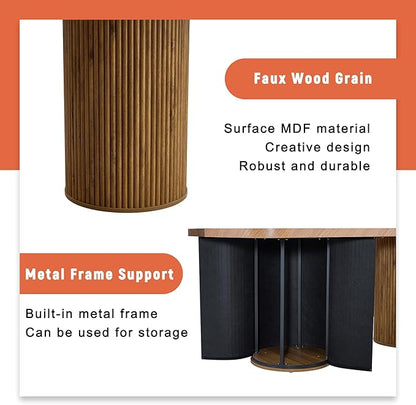 78.7" Extra Long Dining Table for 6-10 People, Farmhouse Kitchen Table with Cylindrical Fluted Bases, Modern Rectangular Dining Table for Dining Room, Kitchen, Living Room