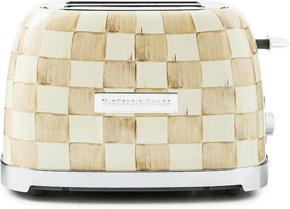 MACKENZIE-CHILDS 2-Slice Toaster, Decorative Toaster for Kitchen, Brown-and-White Mocha Check