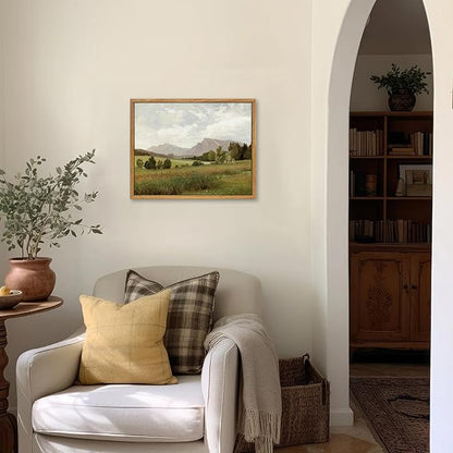 KBKBART Framed Vintage Landscape Wall Art Prints, Retro Muted Green Forest Valley Nature Wilderness Canvas Painting, Farmhouse Decor Wall Art for Bedroom, Bathroom,Vintage Wall Decor(8"x10")