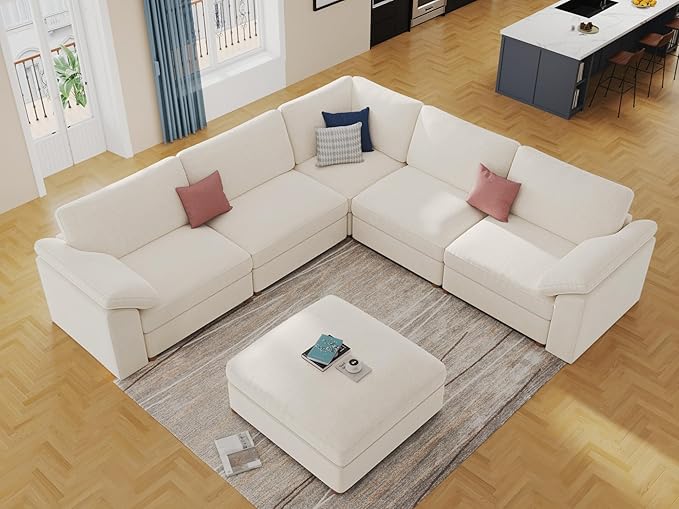 EASE MOOSE Modular Sectional Couch,Chenille Large L Shape Sectional Sofa Modern Luxury Deep seat Modular Sofa Removable and Washable,White