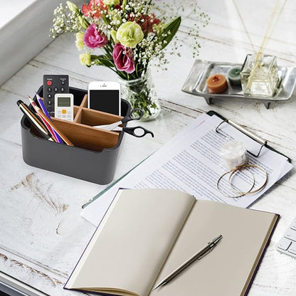 Stylish Desk Organizer and Remote Control Holder in Black - Keep Your Workspace Tidy and Organized, Multi-Purpose Storage for Desktop Bedside Nightstand