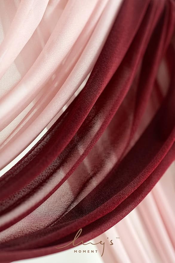 Ling's moment Red Pink Blush Artificial Wedding Arch Flowers Kit Pack of 4, 2pcs Hanging Flower Arrangement 2pcs Chiffon Drapes Ceremony Reception Fake Rose Arbor Backdrop Floral Party Outdoor Decor