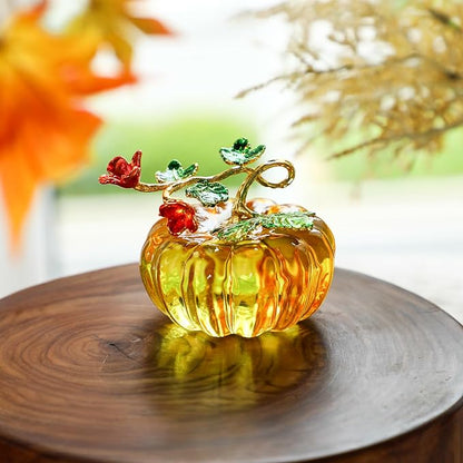 HDCRYSTALGIFTS Fall Decor Glass Pumpkin Figurine Hand Blown Glass Pumpkin Table Accent for Fall Harvest & Thanksgiving Decorating Collectibles