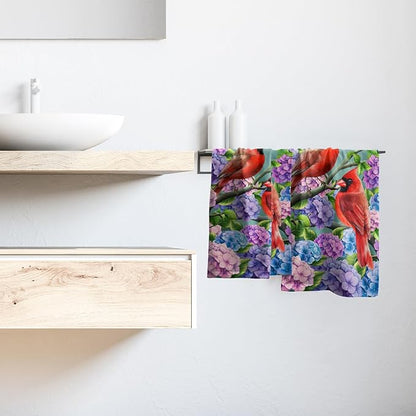 Hummingbird Hydrangea Set of 2 Floral Cardinal Spring Summer Kitchen Dish Towels Farmhouse Fingertip Towels 28.3x14.4