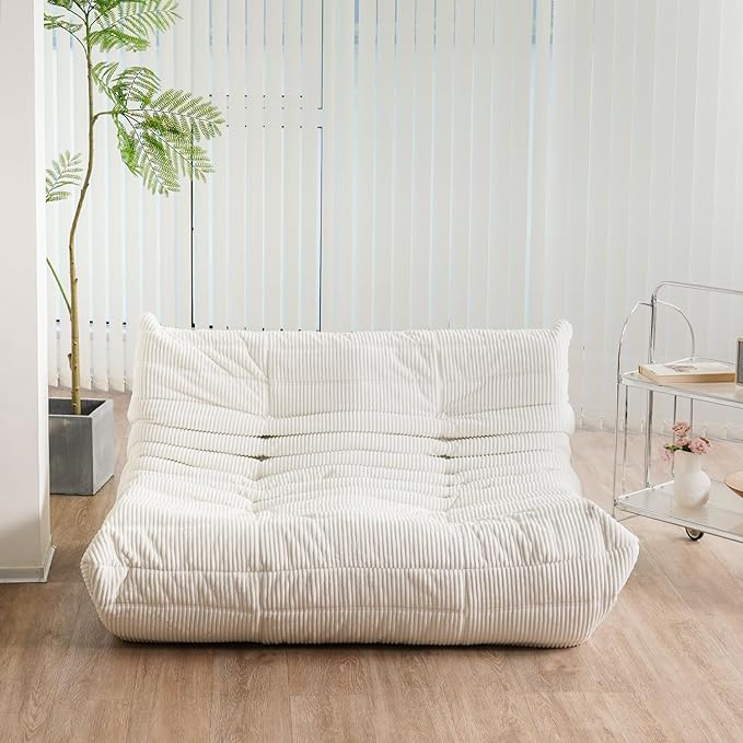 N&V Fireside Loveseat Mid Century Armless Twin Floor Sofa Corduroy Lounge Chair Accent Chair, Ivory