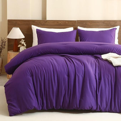 Paxrac Dreamy Purple Comforter Set Full Size, 3 Pieces Romantic Style Comforter Set, Lightweight Solid Bedding Set, All Seasons Soft Fluffy Full Bed Set (80x90In Comforter & 2 Pillowcases)