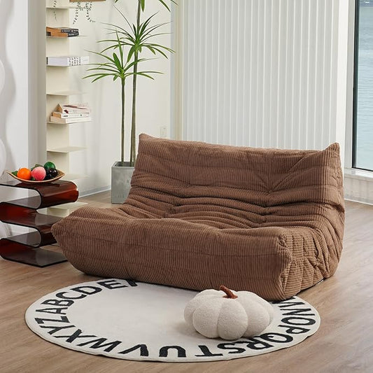 N&V Fireside Loveseat Mid Century Armless Twin Floor Sofa Premium Corduroy Lounge Chair, Brown Sugar
