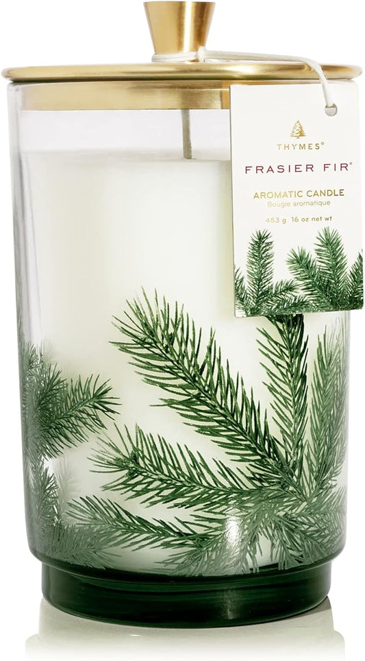 Thymes Frasier Fir Candle - Heritage Pine Needle Luminary Scented Candles - Elegant Pine Candle - Crisp Siberian Fir, Cedarwood & Sandalwood - Holiday Candles - Christmas Decor (Large, 16 oz)